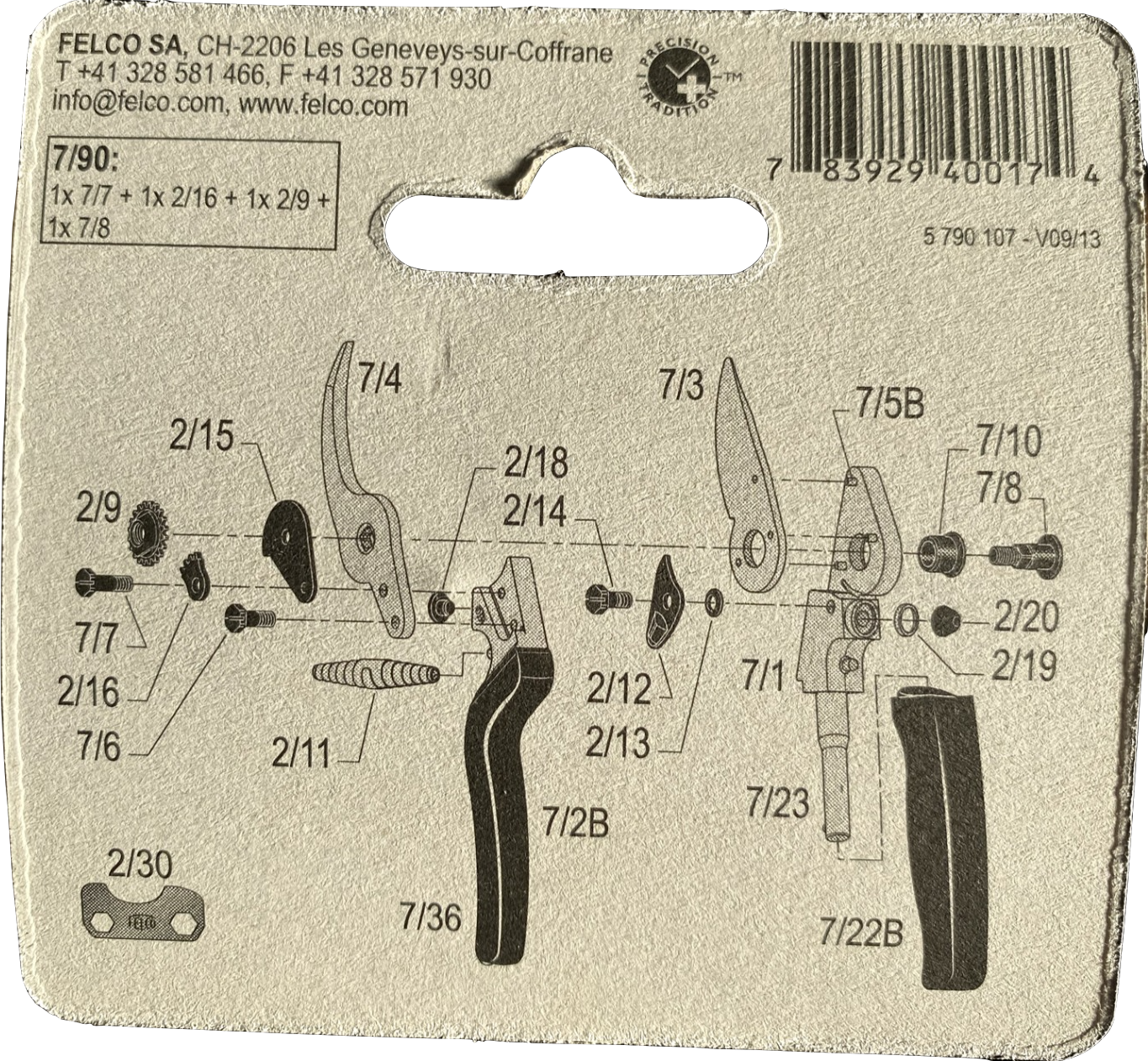 Felco Reparatur Set Typ7/90 Rückseite