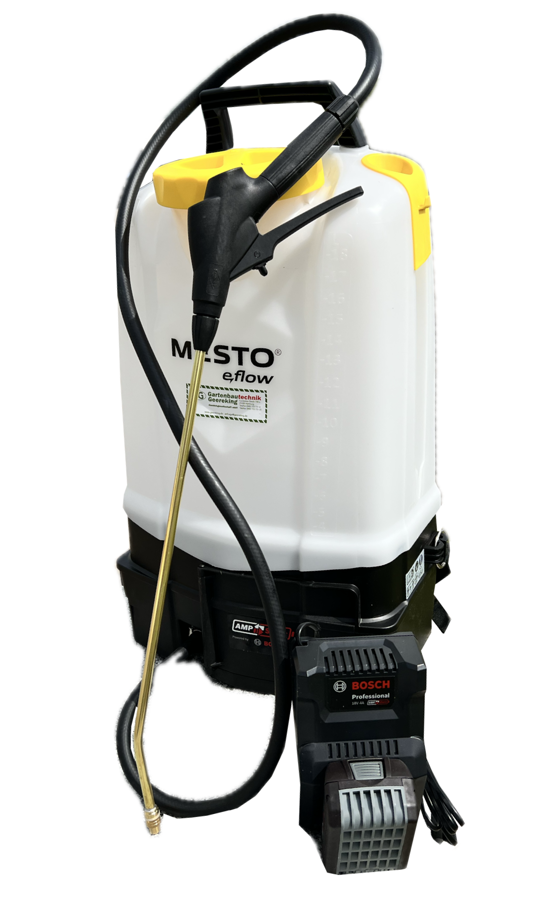 Mesto e.rs185 komplette Ansicht mit Akku und Ladegeraet