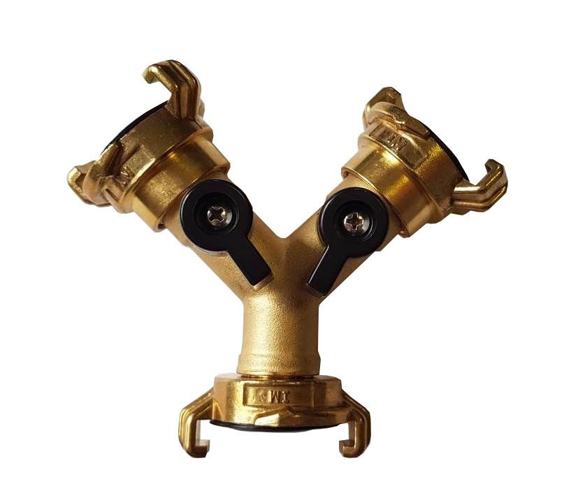 Zweiwege Verteiler mit Absperrhahn Messing